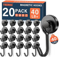 FINDMAG 20 Pack Black Magnet Hooks, 40LB+ Magnetic Hooks by FINDMAG