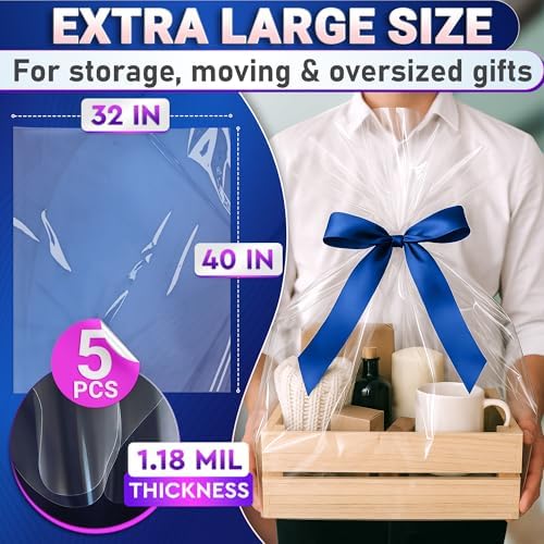 5 Pcs Shrink Wrap Bags for Gift Baskets, 32x40 in, Dust Cover - Image 2