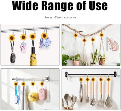 Sunflower Shower Curtain Hooks, Rust-Resistant Yellow Flower Hooks - Image 3