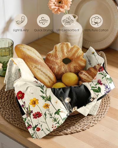Miss Adola 150GSM Flour Sack Kitchen Towels Set of 2, Retro Cats Floral - Image 2