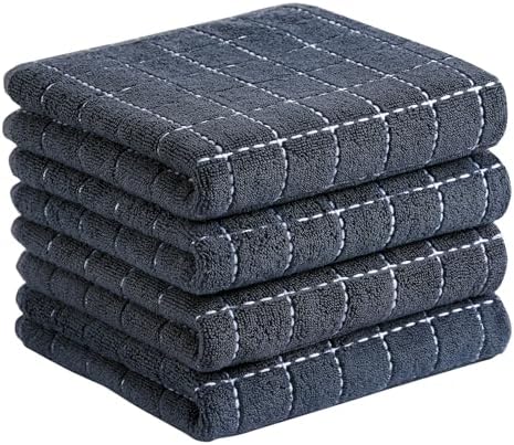 Homaxy 100% Cotton Terry Kitchen Towels, 4 Pack, Dark Grey by Homaxy
