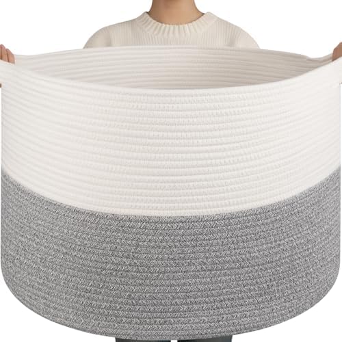 OIAHOMY 115L Extra Large Blanket Basket Living Room Laundry Basket Grey by MasterofSpaceOptimization
