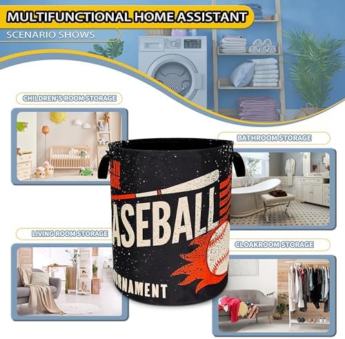 Baseball Sports Laundry Basket Foldable Waterproof Hamper 18.9 x 16.5 Inch - Image 6