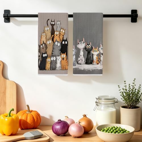 Jztco 2 Pcs Cute Cat Kitchen Towels, Cats Gifts Absorbent Hand Tea Towel - Image 4