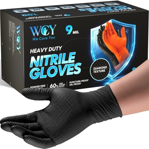 wcy 9 Mil Heavy Duty Disposable Nitrile Gloves, Diamond Grip by Unknown