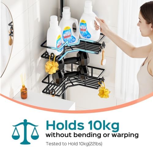 HAMITOR Shower Caddy Tension Pole: 4-Tier Adjustable Corner Organizer Black - Image 5
