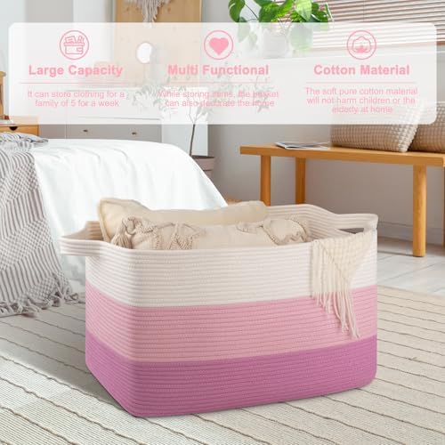 OIAHOMY Extra Large Blanket Basket, 95L Cotton Rope Woven Laundry Basket - Image 5