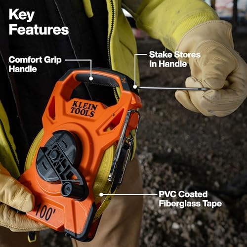 Klein Tools 94100RT 100-Foot Open Reel Tape Measure, PVC-Coated Fiberglass Tape - Image 2