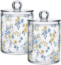 2 Pack Apothecary Jars Bathroom Blue Yellow Floral Qtip Holder Dispenser Clear by Unknown