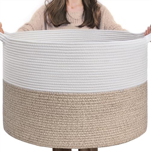 INDRESSME XXXLarge Woven Rope Blanket Basket Living Room Light Brown by INDRESSME
