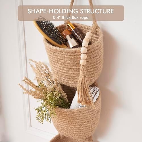 LIGHT DUST Wall Hanging Rope Baskets 3-Tier Boho Organizers - Image 4