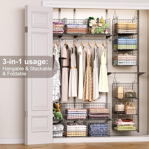 Sonyabecca 3-Tier Closet Organizers and Storage, Foldable Stackable Wire Basket - Image 4