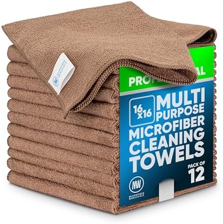 MW Pro Microfiber Cleaning Cloth | Tan | 12 Pack | 16” x 16” | All Purpose by MicrofiberWholesale