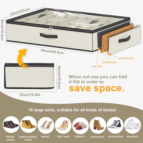 homyfort 32 Pairs Shoe Organizer Under Bed, Sturdy Underbed Shoe Storage Boxes - Image 3