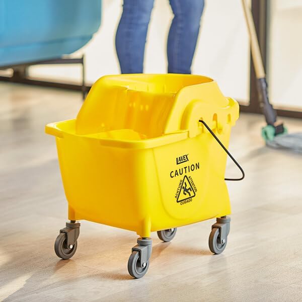 Institutional Mop Bucket with Wringer, 35 Qt. Capacity, Yellow, Funnel-Type