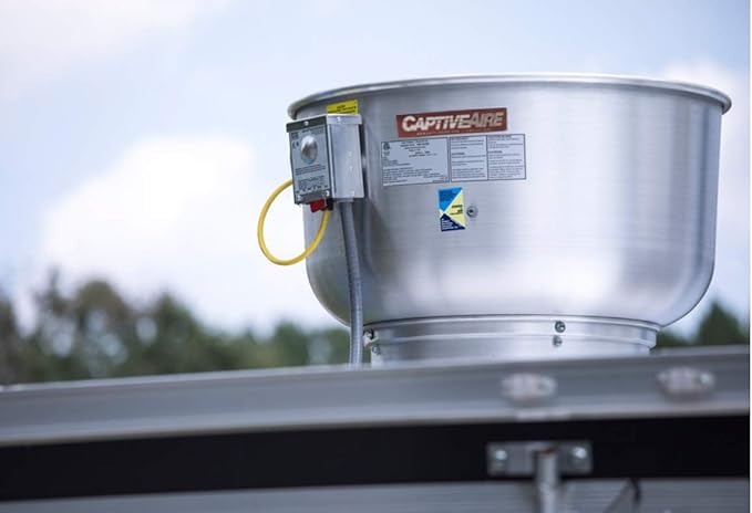 Food Truck Low Profile Exhaust Hood System Includes a stainless steel exhaust hood, an exhaust fan, an adjustable duct section, and installation hardware (11' Long Hood & Fan)