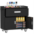 Black Metal Garage Storage Cabinet With Wheels, Lockable Tool Cabinet With Shelves, Rolling Metal Cabinet for Warehouse, Home