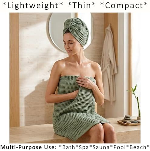 PÜSKÜL Natural 100% Turkish Cotton Waffle Bath Towels Set of 2, Extra-Large - Image 2