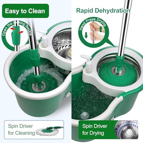 Spin Mop and Bucket with Wringer Set, 360° Rotating Head Mop Bucket System with - Image 6