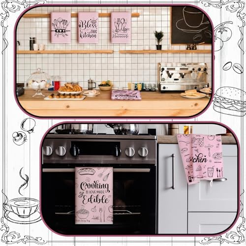 Bencailor 6 Pcs Pink Kitchen Towels Decorative Sets Dish Towels Absorbent Fast - Image 4