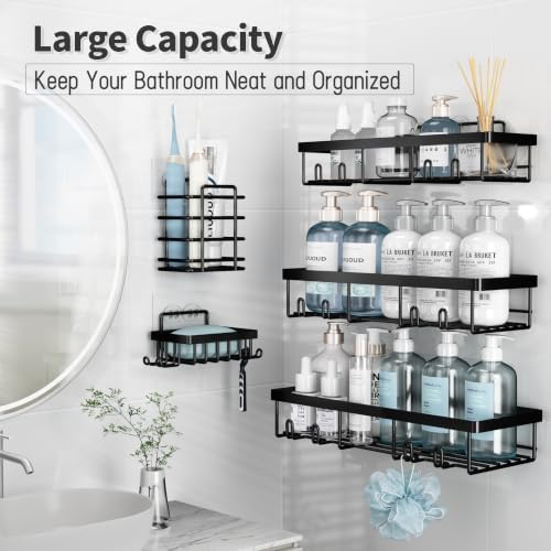 Liuoud Shower Caddy 5 Pack XL-Size Adhesive Stainless Steel Organizer - Image 2