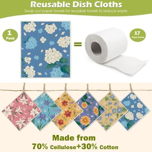 6 Pcs Swedish Paper Cloths for Kitchen, Reusable Paper Towels Washable - Image 3