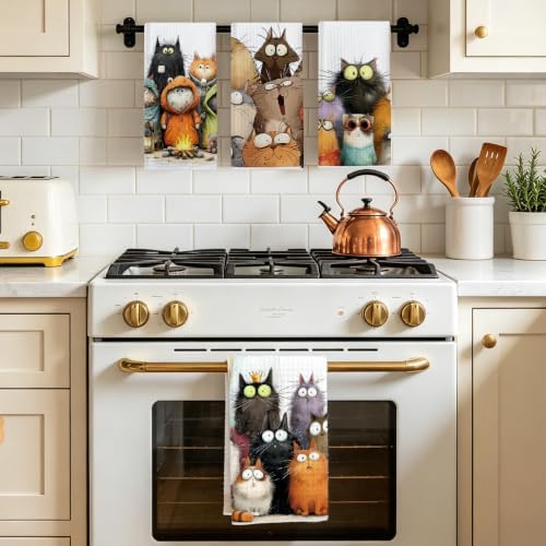 4 Pcs Cute Cat Kitchen Towels, Funny Cats Gifts Absorbent Hand Towels-03 - Image 5