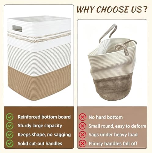Rectangular Cotton Rope Laundry Hamper 60L Foldable Basket - Image 6