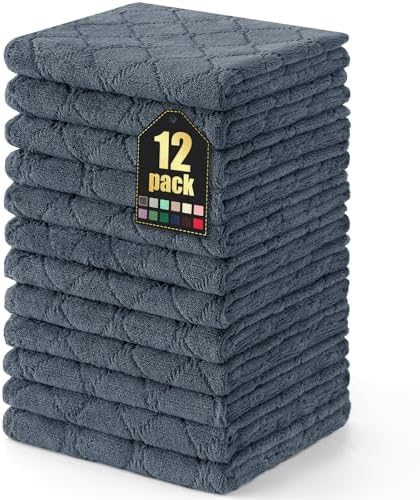 Homaxy 12 Pack Super Soft Absorbent Dish Towels, Dark Grey by Homaxy