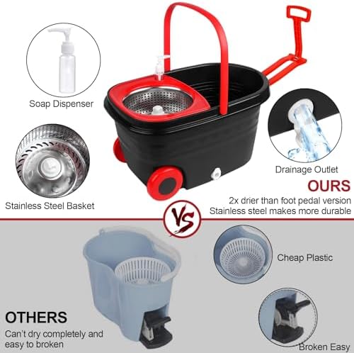 Spin Mop and Bucket with Wringer Set on Wheels, 360 Spinning Mop with Stainless - Image 2