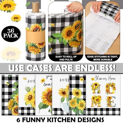 Mindsoft 36 Pcs Spring Sunflower Reusable Paper Towels Rolls Sunshine Washable - Image 4