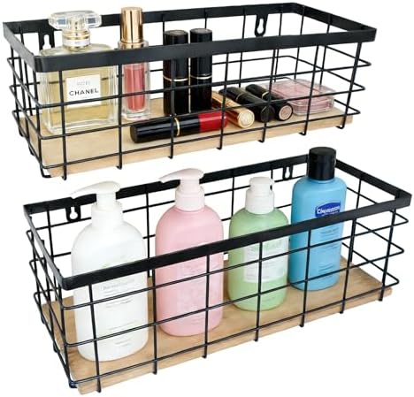 ShabbyDecor Metal Wire Basket for Kitchen Cabinet Pantry Bathroom Set of 2 - Image 5