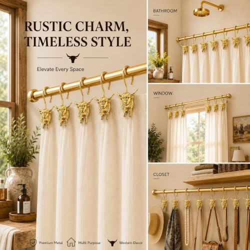 Highland Cow Shower Curtain Hooks, Rust-Resistant Zinc Alloy Metal Hooks - Image 7