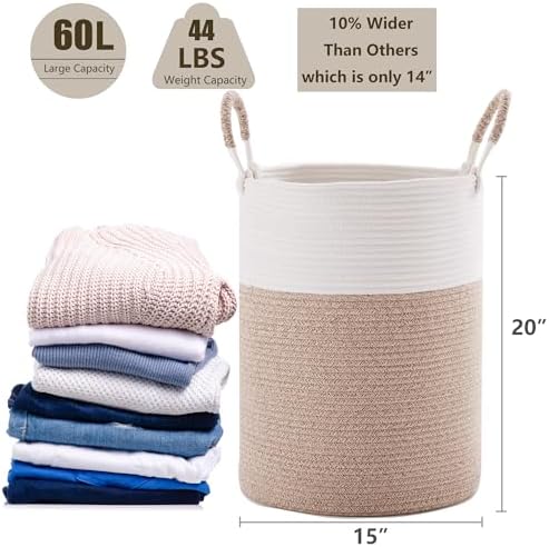 60L Large Hamper Laundry Basket Tall Woven Clothes Hamper Brown - Image 3