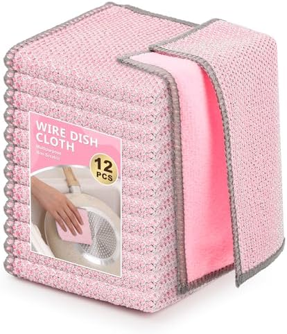 12Pack Upgrade Multipurpose Wire Dishwashing Rags, Dual-Side Non Scratch Wire by WYDZKJ