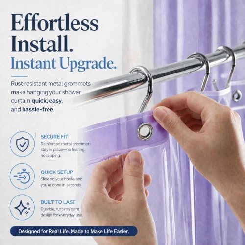 EHZNZIE Purple Shower Curtain Liner 72x72, PEVA Waterproof Bath Curtain - Image 5