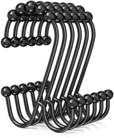 Bathway Black Shower Curtain Hooks Rings, Double Shower Hooks by Bathway