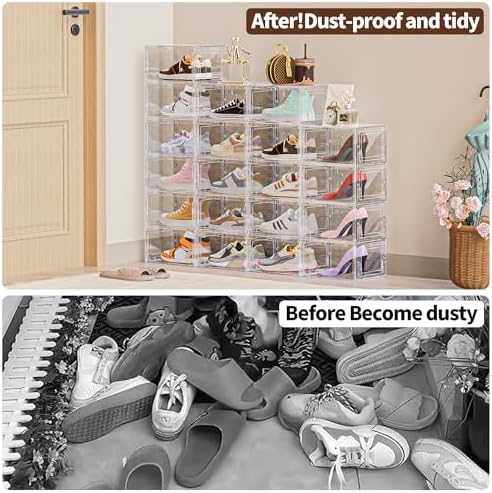 6 Pack Hard Plastic Clear Shoe Storage Organizer Boxes - Image 7
