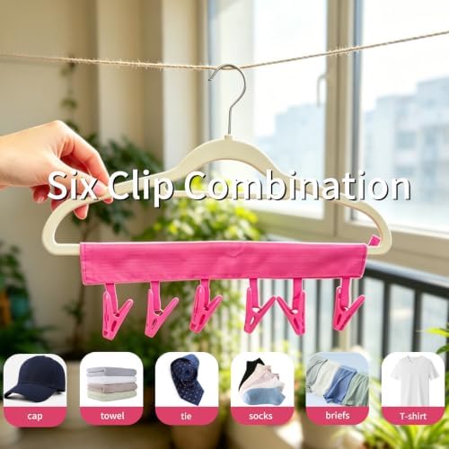 Mini Clothespins Travel Hangers 3-Pack Rose Red, Foldable Portable Clothes - Image 2