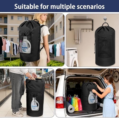 150L Laundry Bag Backpack with 3 Sizes Mesh Wash Bags and Shoulder Straps - Image 7