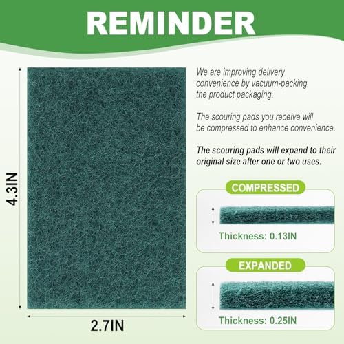 200 Pack Green Scrubbing Pads, Heavy Duty Scouring Pads, Dish Scrubber Reusable - Image 2