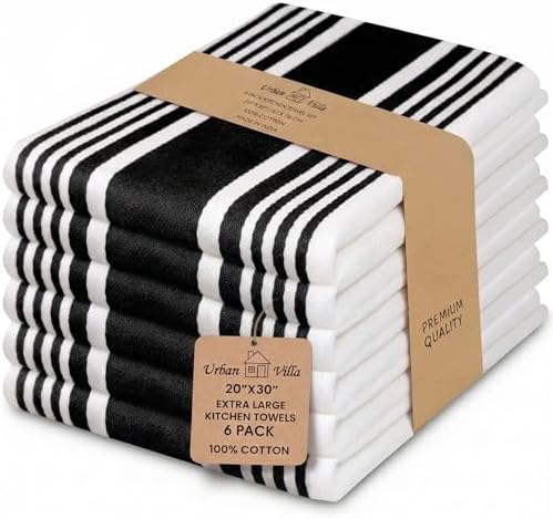 Urban Villa Kitchen Towels Cotton Dish Towels 20”x30” Black by CottonTrends