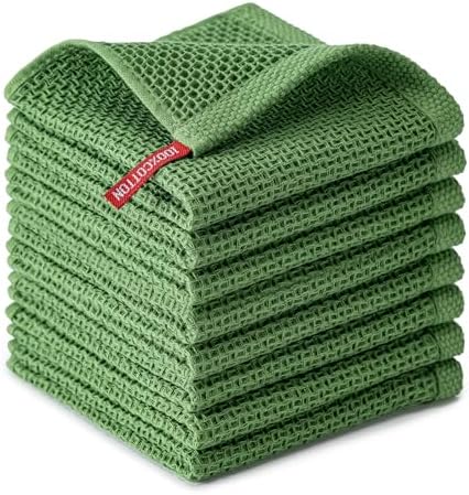 Kitchen Towels 8-Pack Kitchen Dish Cloths, 100% Cotton, 12x12 In, Grass Green by BOOMIBOO