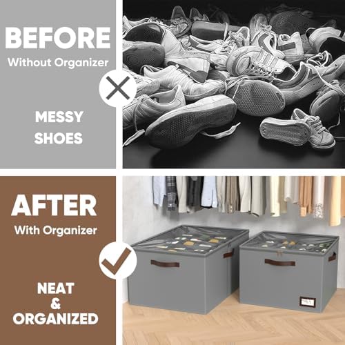 OIAHOMY 2 Pack Shoe Organizer for Closet, Large Foldable Shoe Storage Bins - Image 7