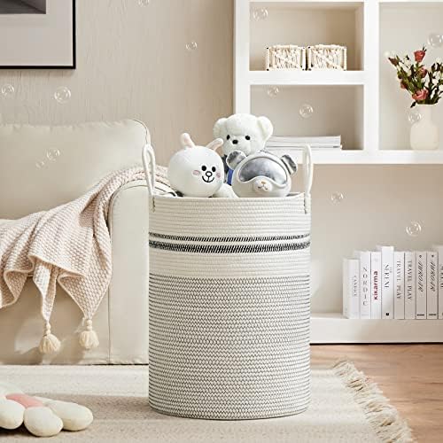 VIPOSCO 100L Extra Large Woven Laundry Basket Hamper, Stripe White - Image 2