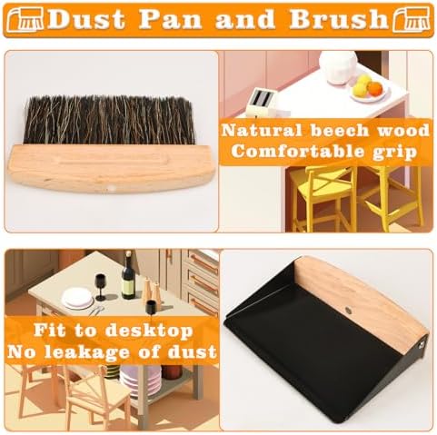 Small Dust Pan and Brush Set, Mini Hand Broom and Dustpan Set, Wooden Crumb - Image 3