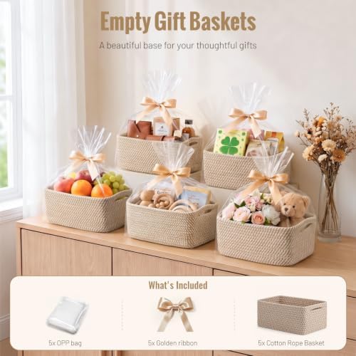 5 Pack Small Woven Storage Baskets - Image 6