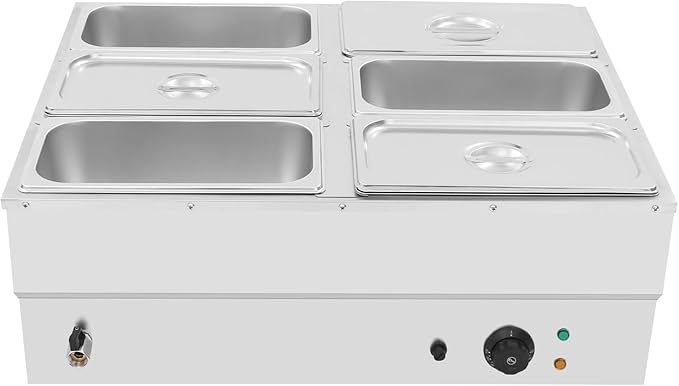 6-Pan Countertop Food Warmer Electric Steam Table for Buffet Commercial Stainless Steel Buffet Steam with 6 Stainless Steel Covers 110V 850W 6.7L Large Capacity (6 Pan/6.7L)