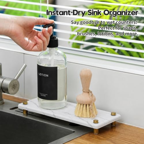 White Marble Pattern Style Water Absorbing Stone Sink Caddy, Bathroom & Kitchen - Image 2