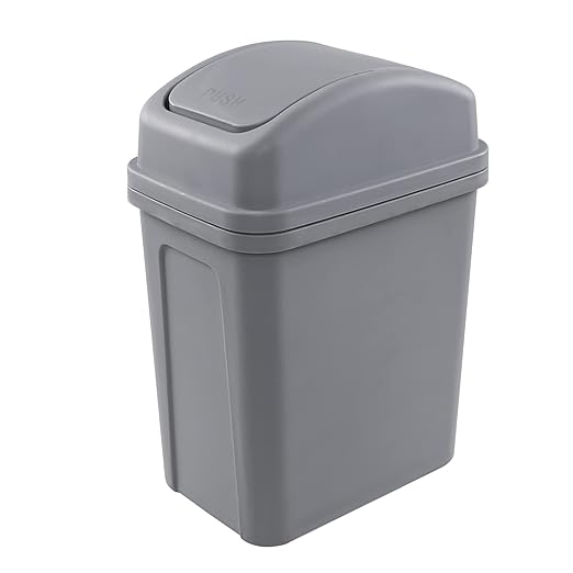 2 Gallon Small Plastic Trash Can with Swing Lid, Swing Top Garbage Can, Gray, F